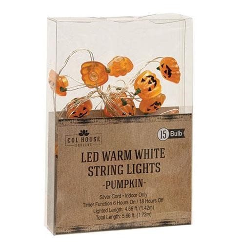 Jack O Lantern Light String / Set Battery Operated LED Timer, 15 Count