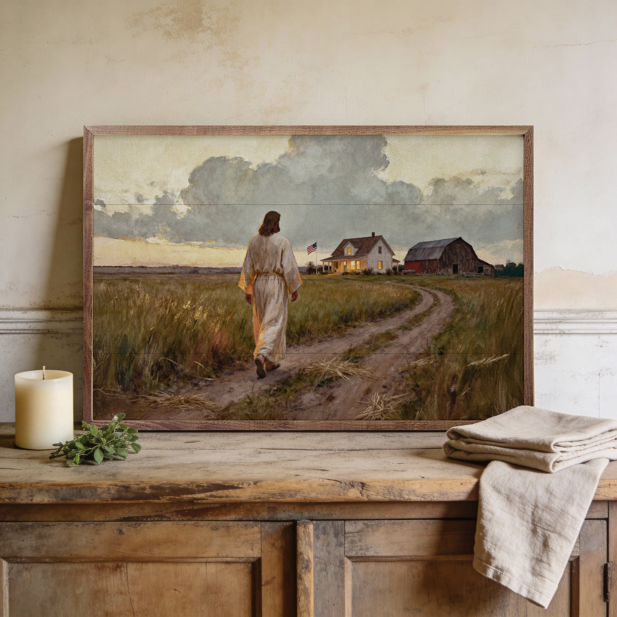Kendrick Home Walnut Frames Jesus And The Faithful Homestead Printed and Framed Wall Sign