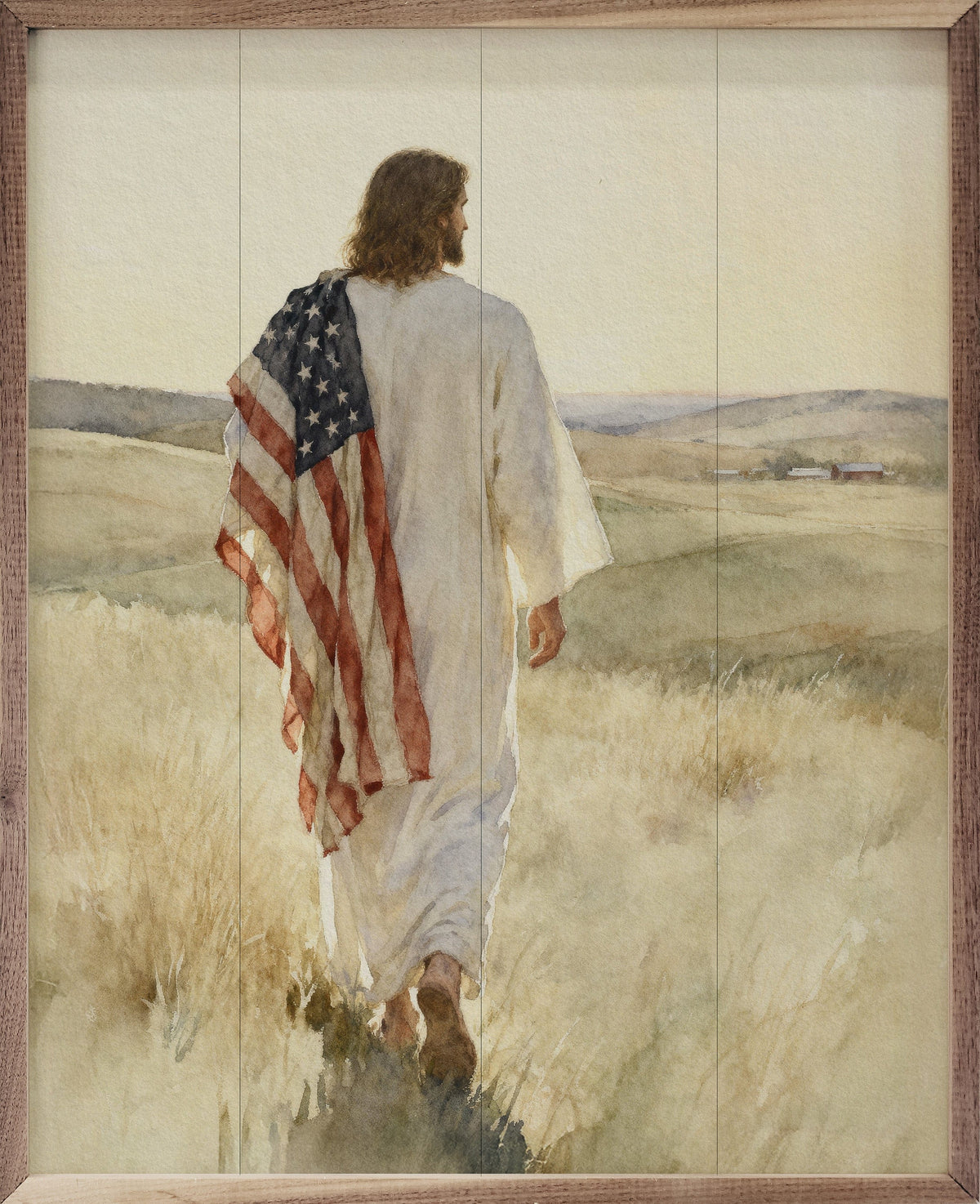 Kendrick Home Walnut Frames Sizes Jesus And The Flag Printed and Framed Wall Sign