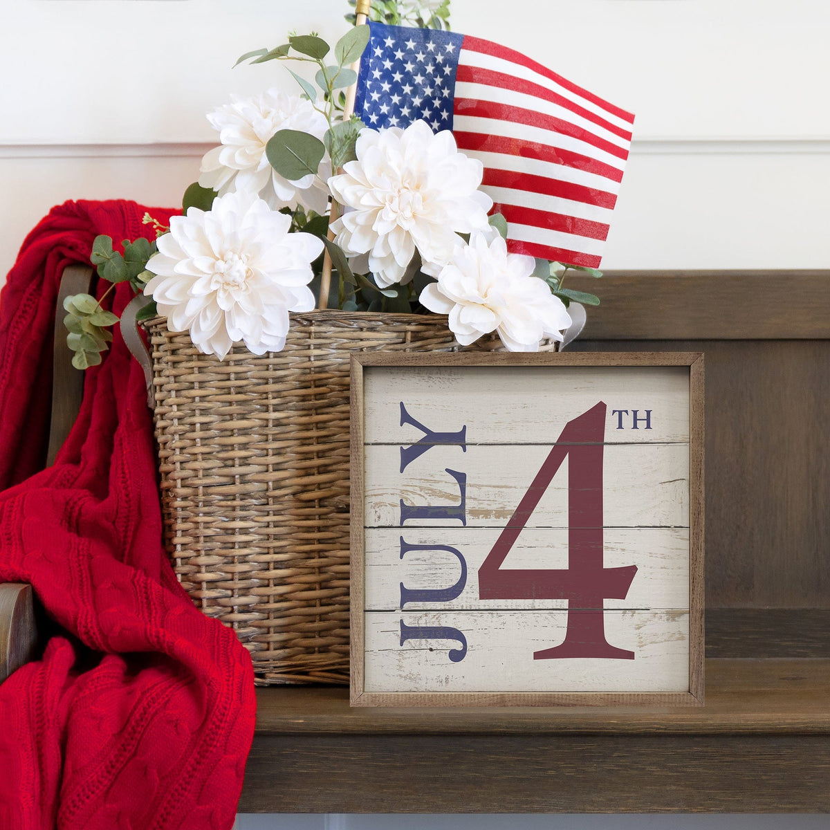 Kendrick Home Walnut Frames July 4th Whitewash Printed and Framed Wall Sign