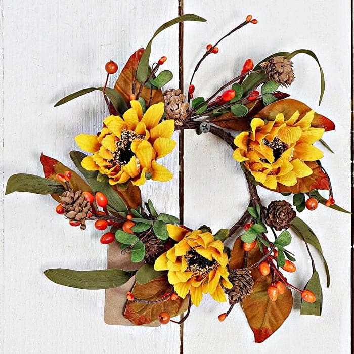 Jumbo Sunflower With Eucalyptus Seeds Candle Ring / Wreath 3.5" Inner Diameter-Impressive Enterprises-The Village Merchant