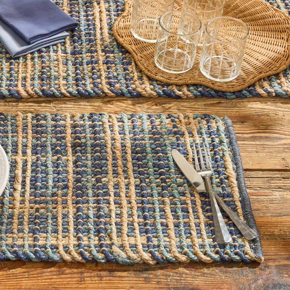 Park Designs Placemat Kaleidoscope in Blue Woven Placemat Rectangle Set of 2