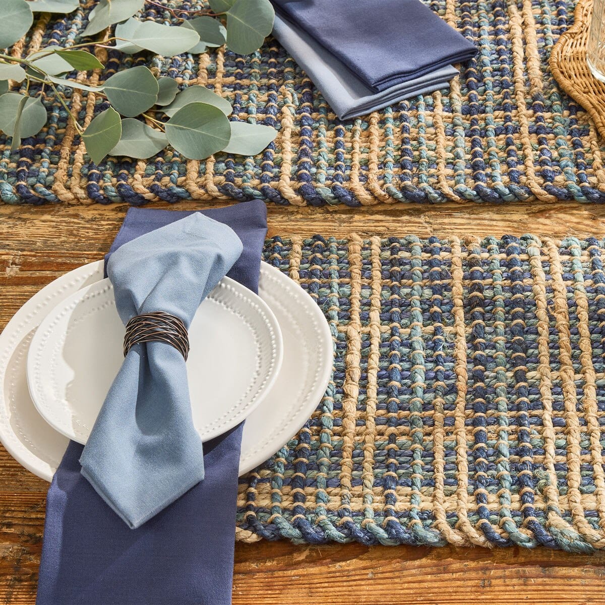 Park Designs Placemat Kaleidoscope in Blue Woven Placemat Rectangle Set of 2