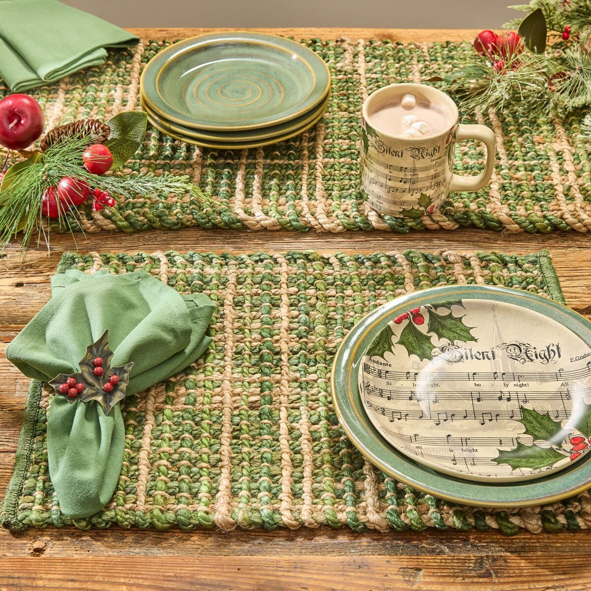 Park Designs Placemat Kaleidoscope in Green Woven Placemat Rectangle Set of 2