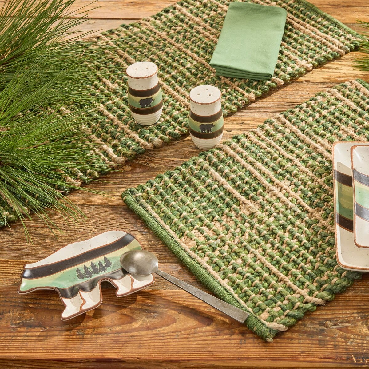Park Designs Table Runner Kaleidoscope in Green Woven Table Runner 36" Long
