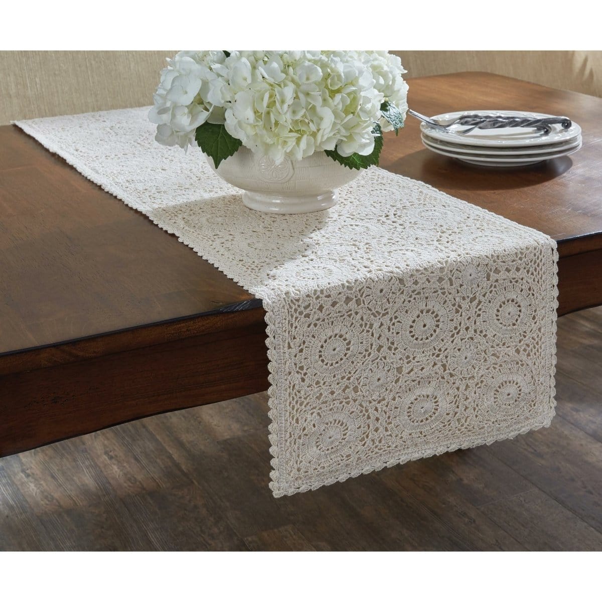 Lace in Cream Crocheted Table Runner 36&quot; Long-Park Designs-The Village Merchant