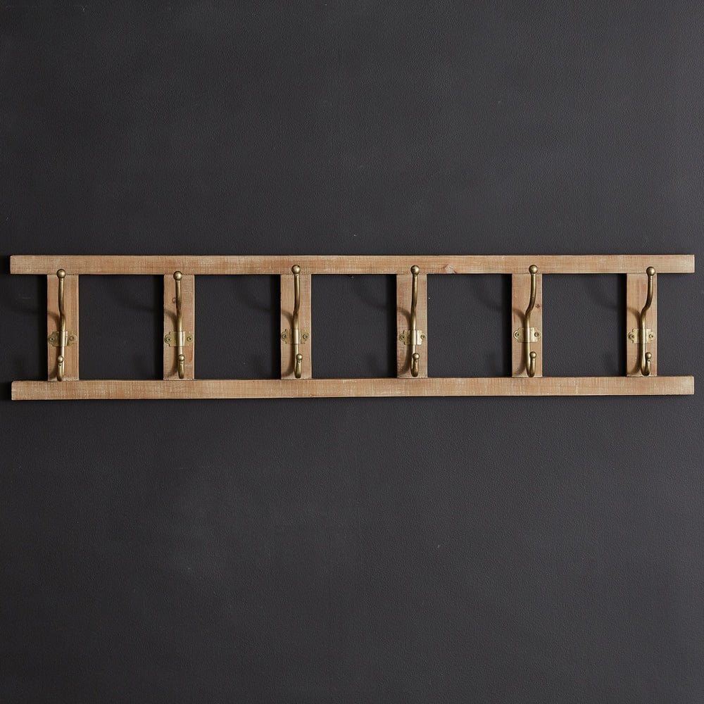 Ladder Wall Rack 6 Hooks Wood & Metal-CTW Home-The Village Merchant