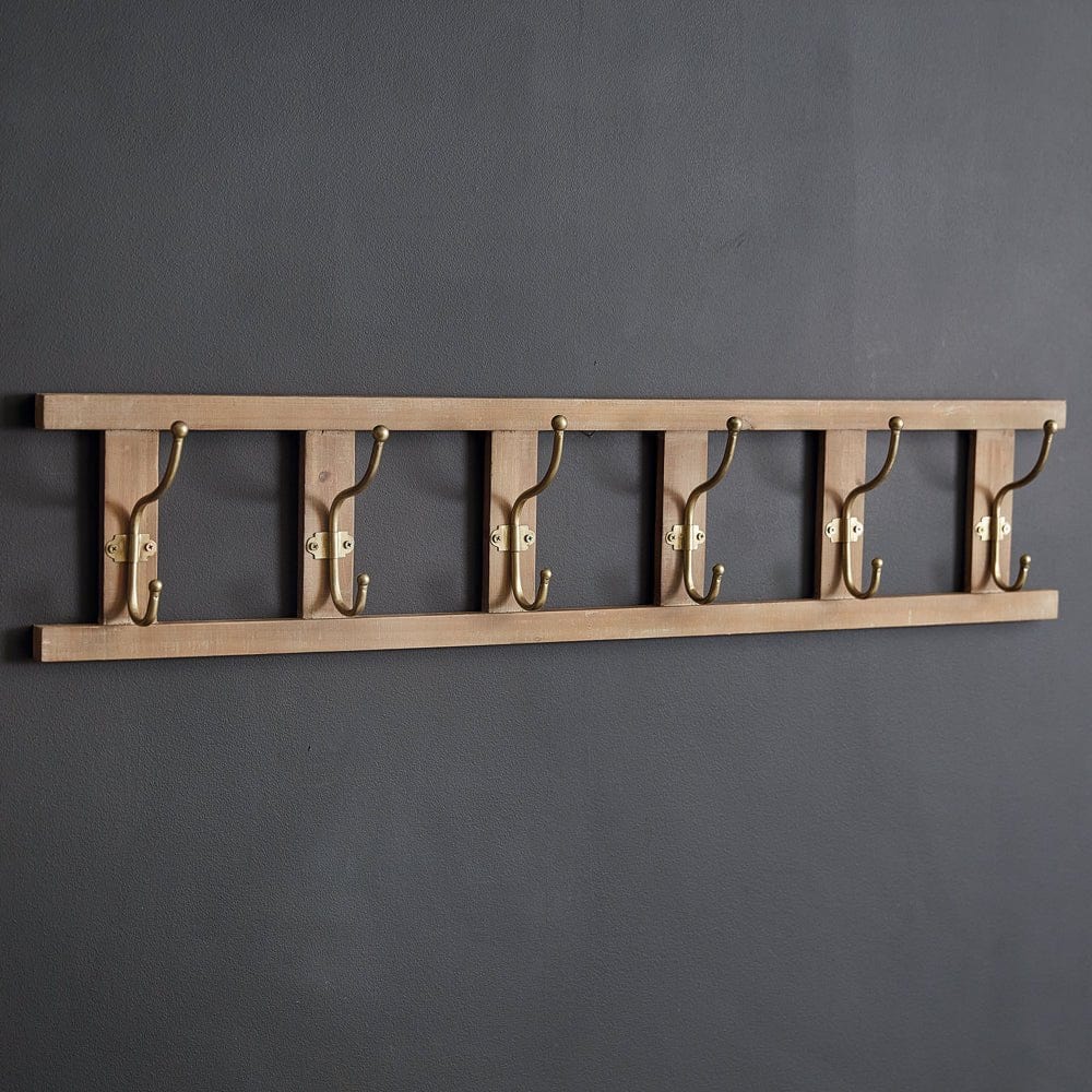 Ladder Wall Rack 6 Hooks Wood & Metal-CTW Home-The Village Merchant