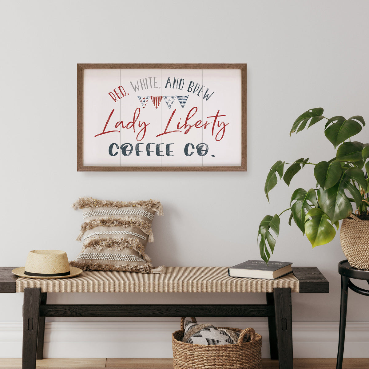 Lady Liberty Coffee Co White Printed and Framed Wall Sign