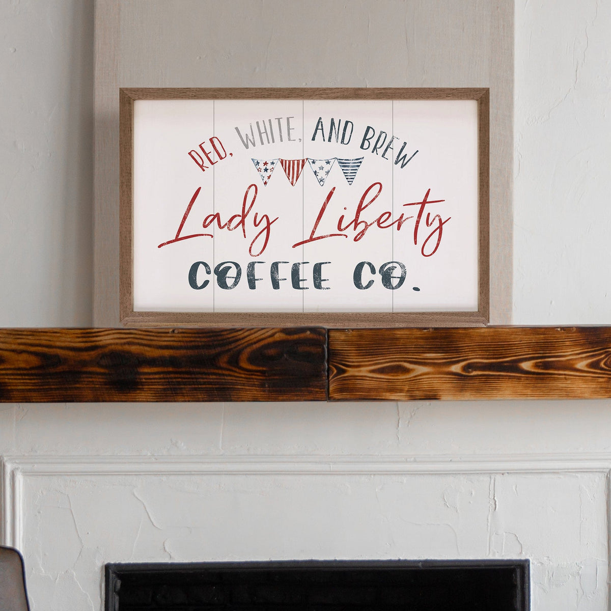 Lady Liberty Coffee Co White Printed and Framed Wall Sign
