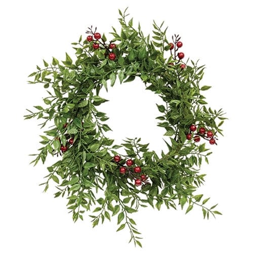 Lady Ruscus &amp; Berries Candle Ring / Wreath 6.5&quot; Inner Diameter