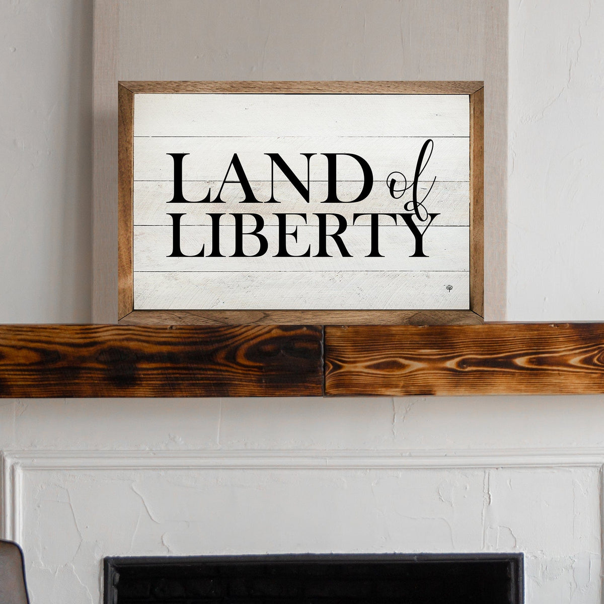 Kendrick Home Walnut Frames Land Of Liberty Whitewash Printed and Framed Wall Sign