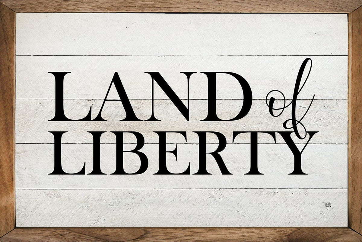 Kendrick Home Walnut Frames Sizes Land Of Liberty Whitewash Printed and Framed Wall Sign