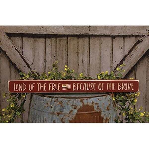 Land Of The Free Because of The Brave Engraved Wood Sign 18" Long-CWI Gifts-The Village Merchant
