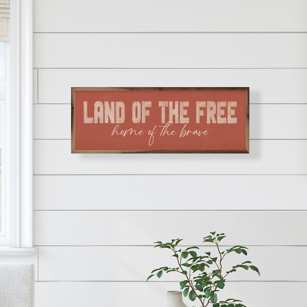 Kendrick Home Walnut Frames Land Of The Free Red Printed and Framed Wall Sign