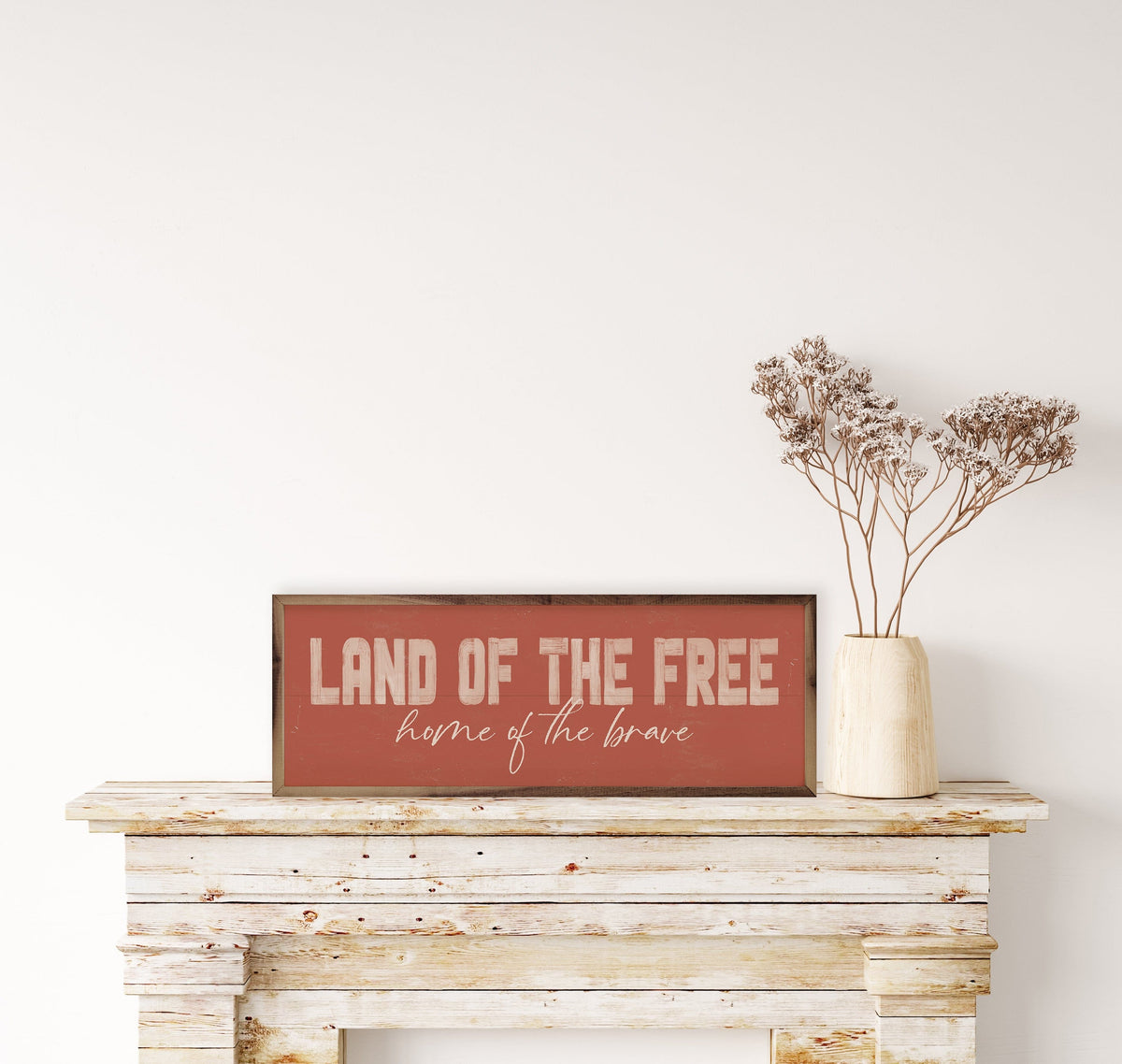 Kendrick Home Walnut Frames Land Of The Free Red Printed and Framed Wall Sign