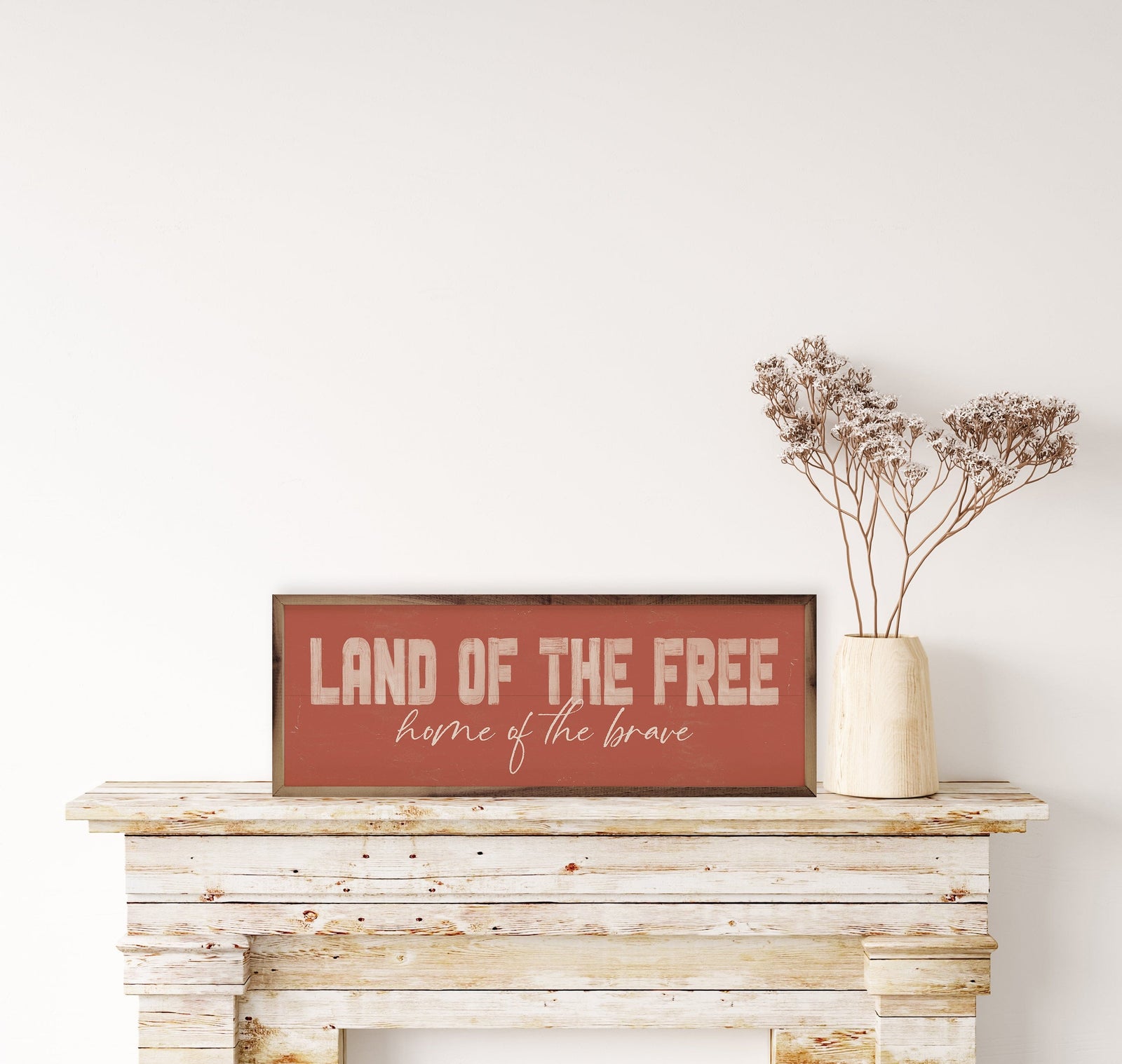 Kendrick Home Walnut Frames Sizes Land Of The Free Red Printed and Framed Wall Sign