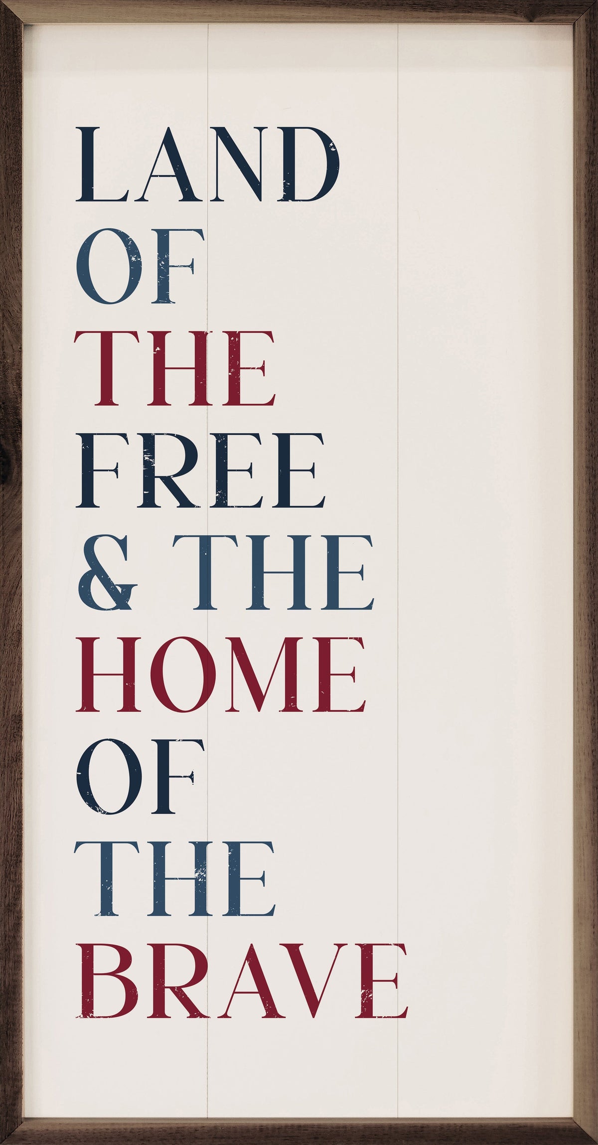 Kendrick Home Walnut Frames Sizes Land Of The Free Words White Printed and Framed Wall Sign