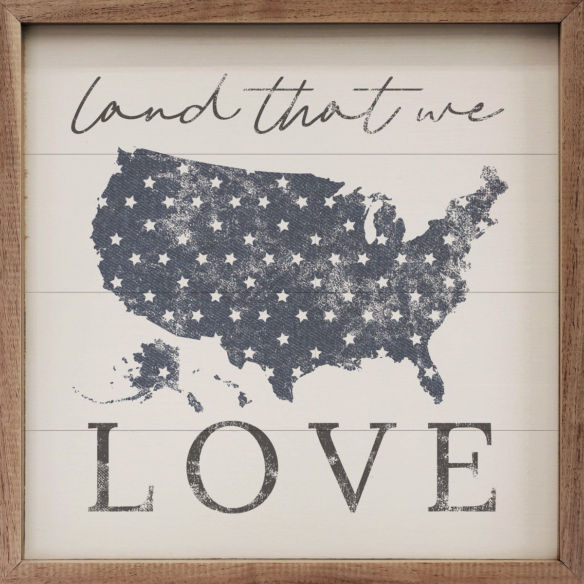 Kendrick Home Walnut Frames Sizes Land That We Love America White Printed and Framed Wall Sign