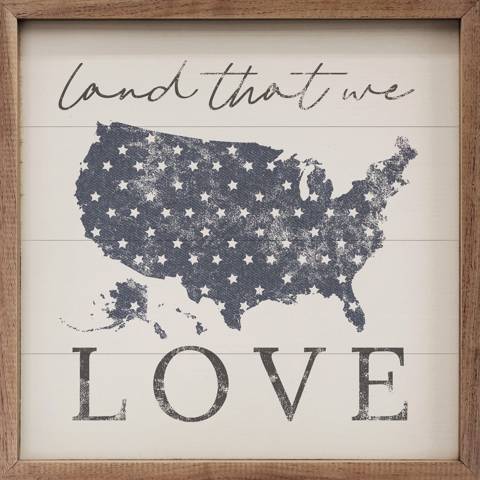 Kendrick Home Walnut Frames Sizes Land That We Love America White Printed and Framed Wall Sign