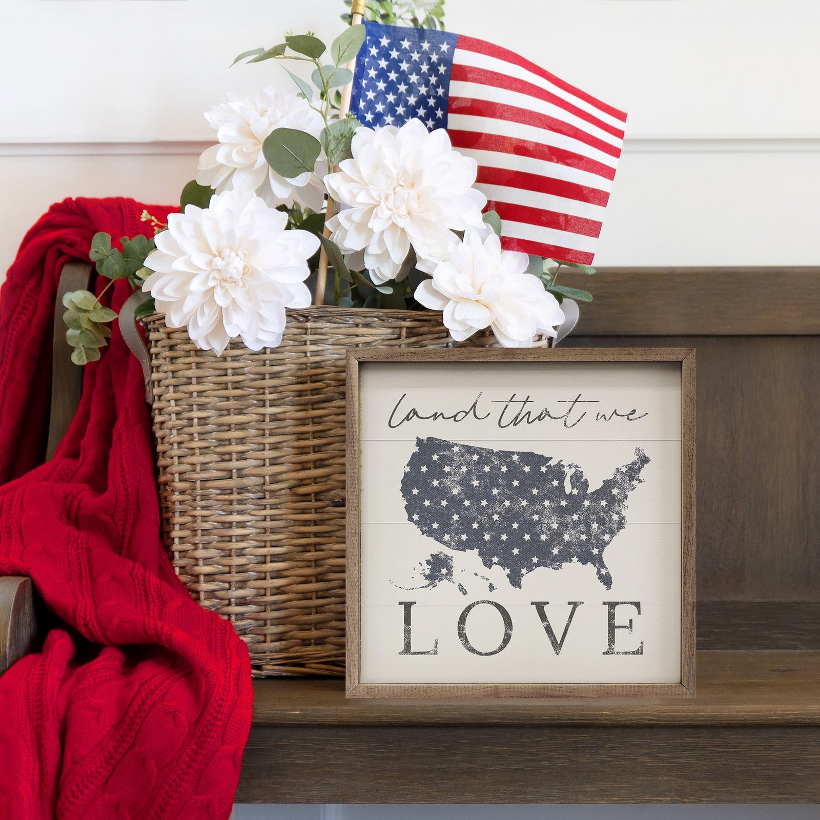 Kendrick Home Walnut Frames Sizes Land That We Love America White Printed and Framed Wall Sign