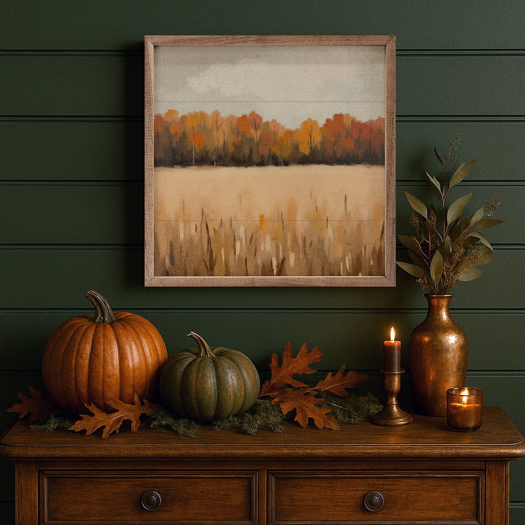 Kendrick Home Walnut Frames Landscape Scene Printed and Framed Wall Sign