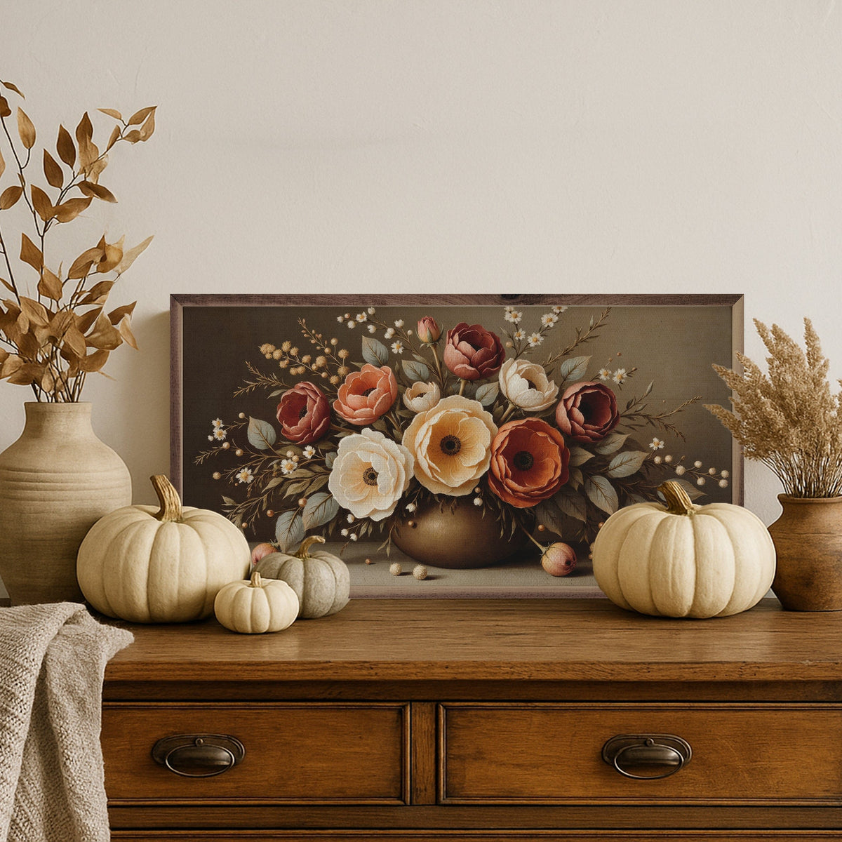 Kendrick Home Walnut Frames Large Autumn Bouquet Printed and Framed Wall Sign