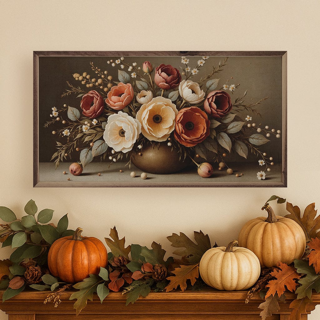 Kendrick Home Walnut Frames Large Autumn Bouquet Printed and Framed Wall Sign