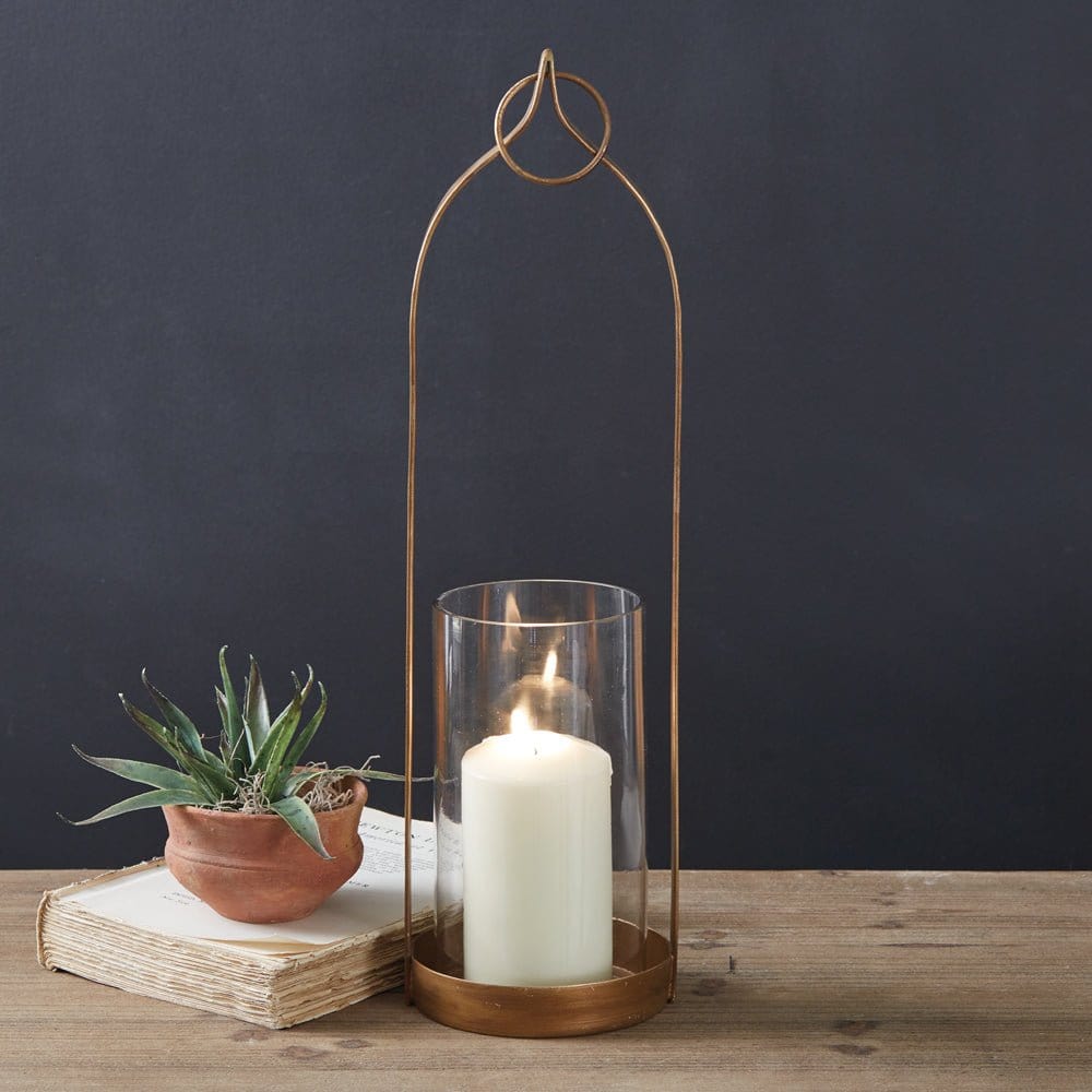 Large Lucienne Lantern For Pillar Candles Brass Plated Metal &amp; Glass-CTW Home-The Village Merchant
