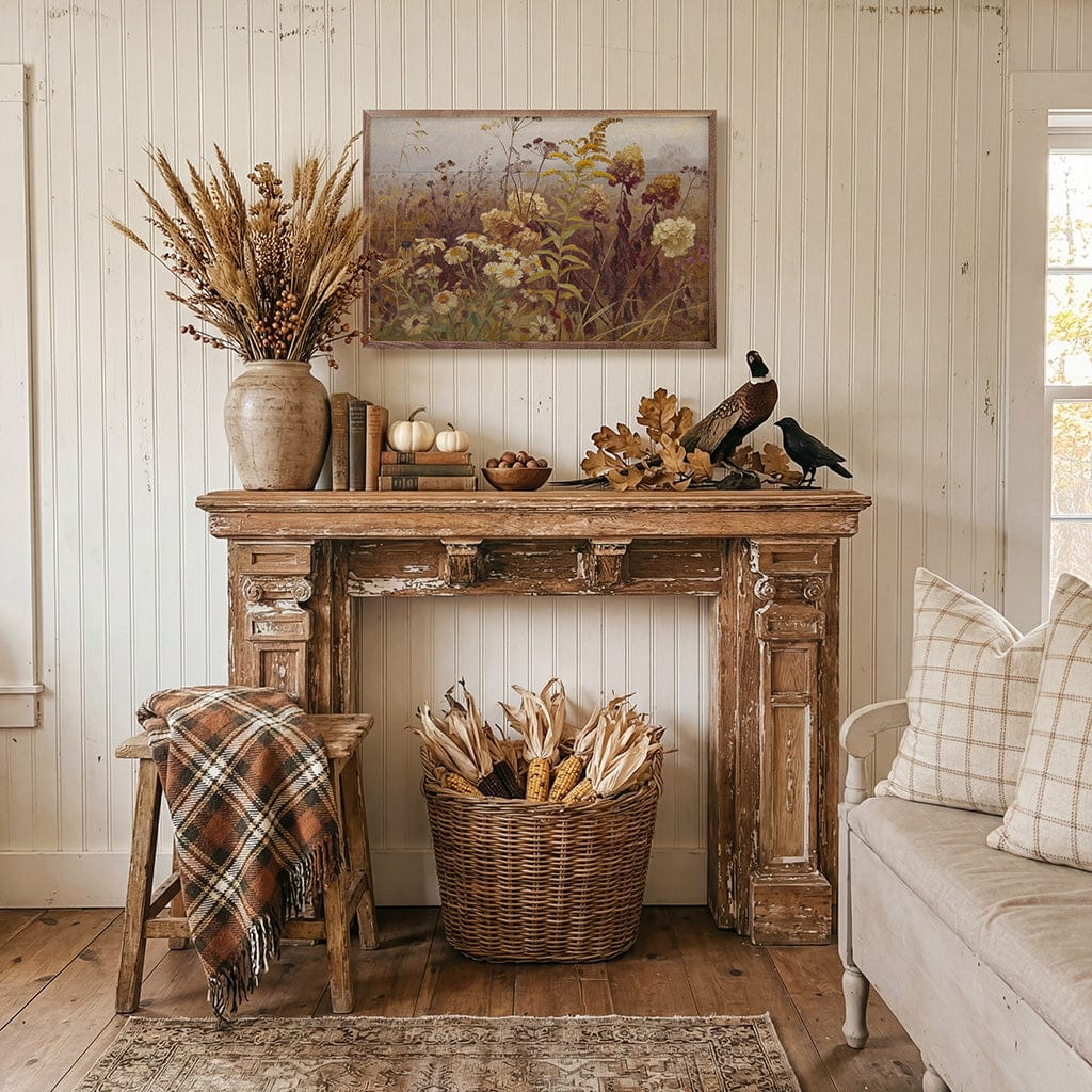 Kendrick Home Walnut Frames Late Season Wildflower Meadow Printed and Framed Wall Sign