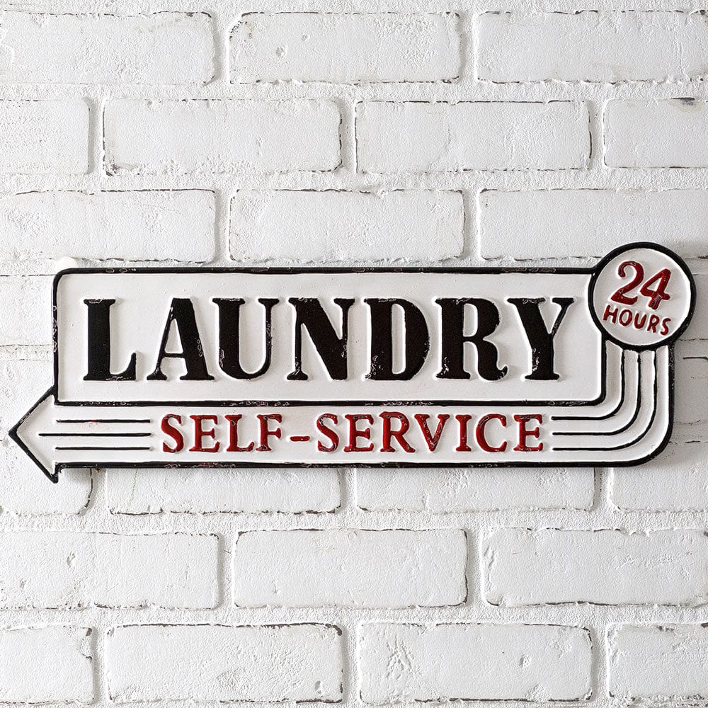 Laundry Self Service 24 Hours Embossed Metal Sign-CTW Home-The Village Merchant
