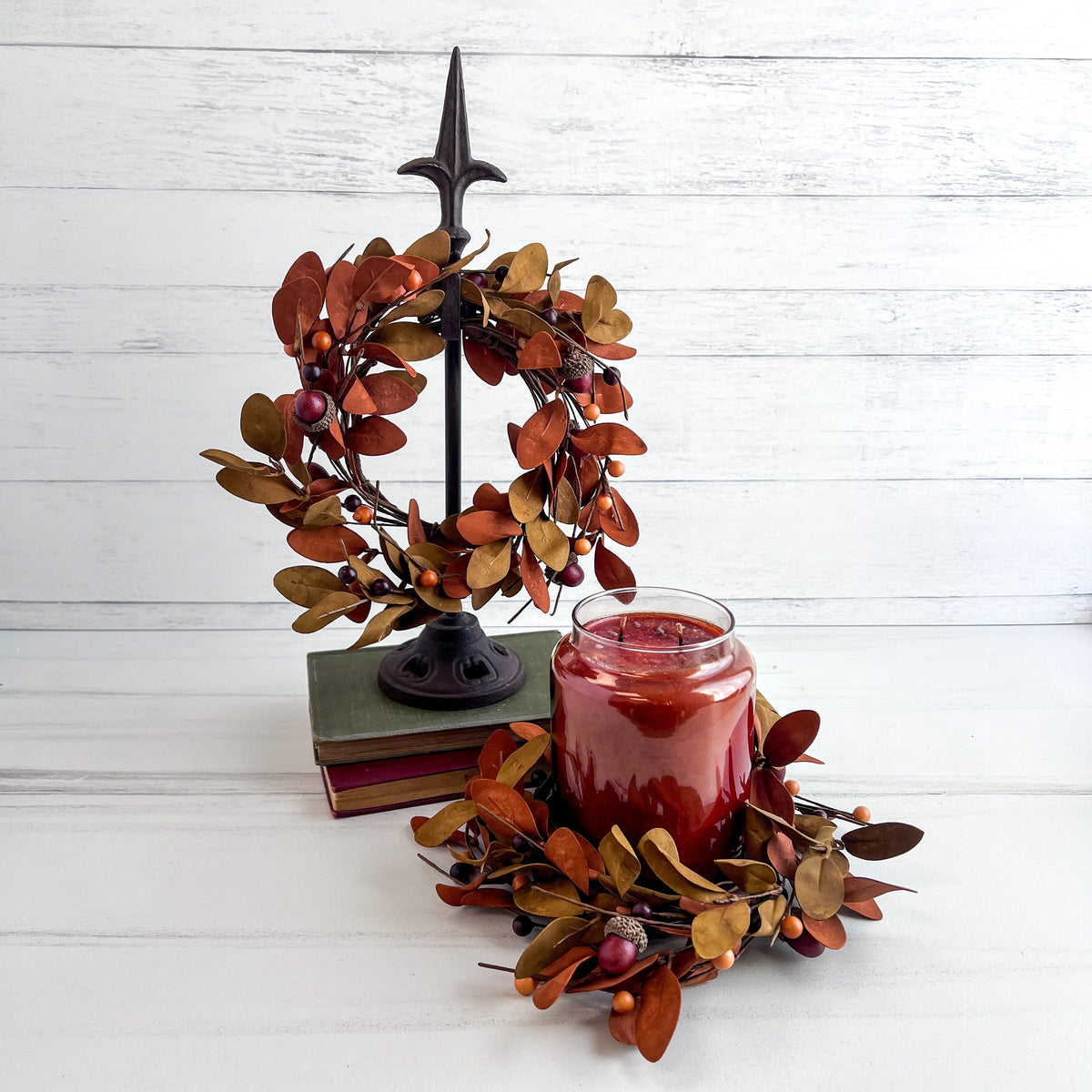 Leaf &amp; Acorn Candle Ring / Wreath 4.5&quot; Inner Diameter