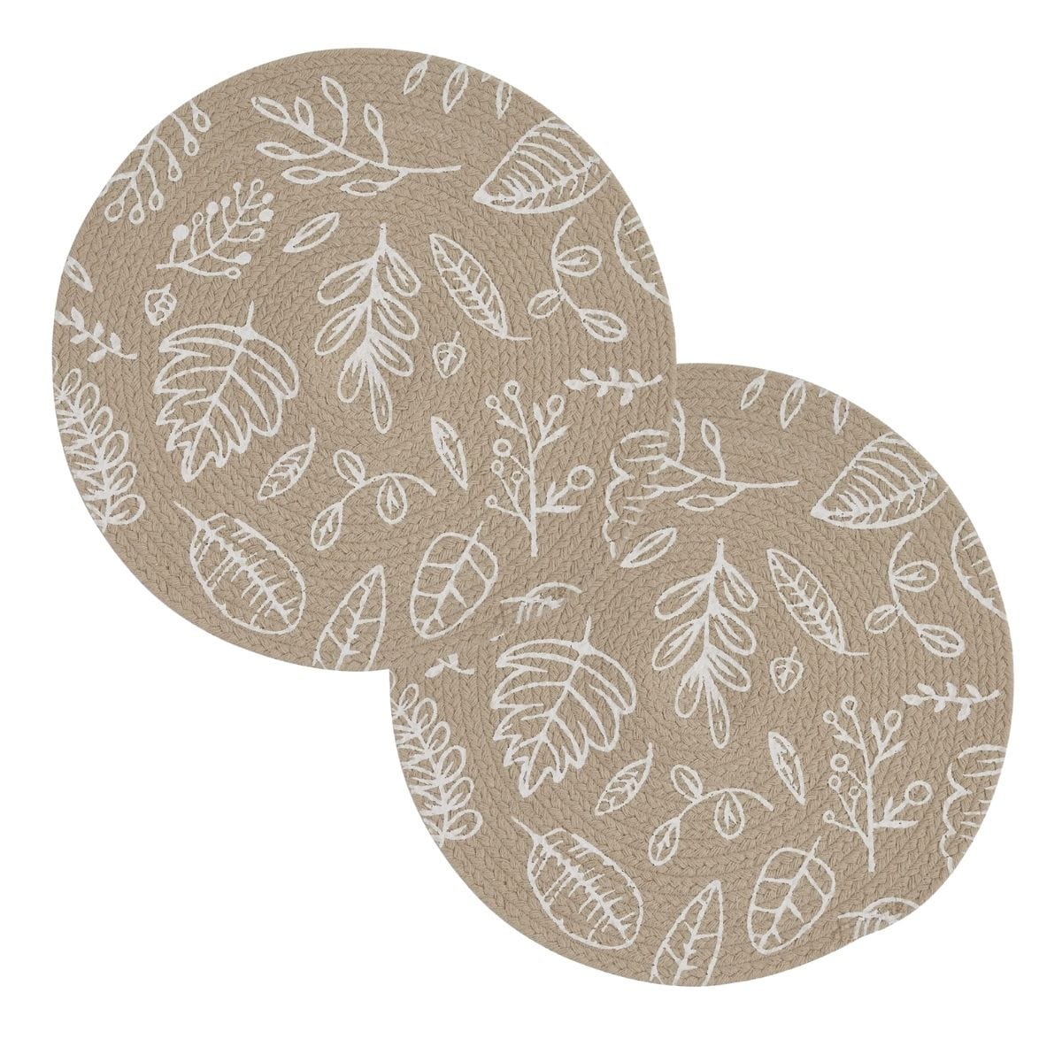 Leaf in Stone Braided & Printed Trivet 8" Diameter Round Set of 2