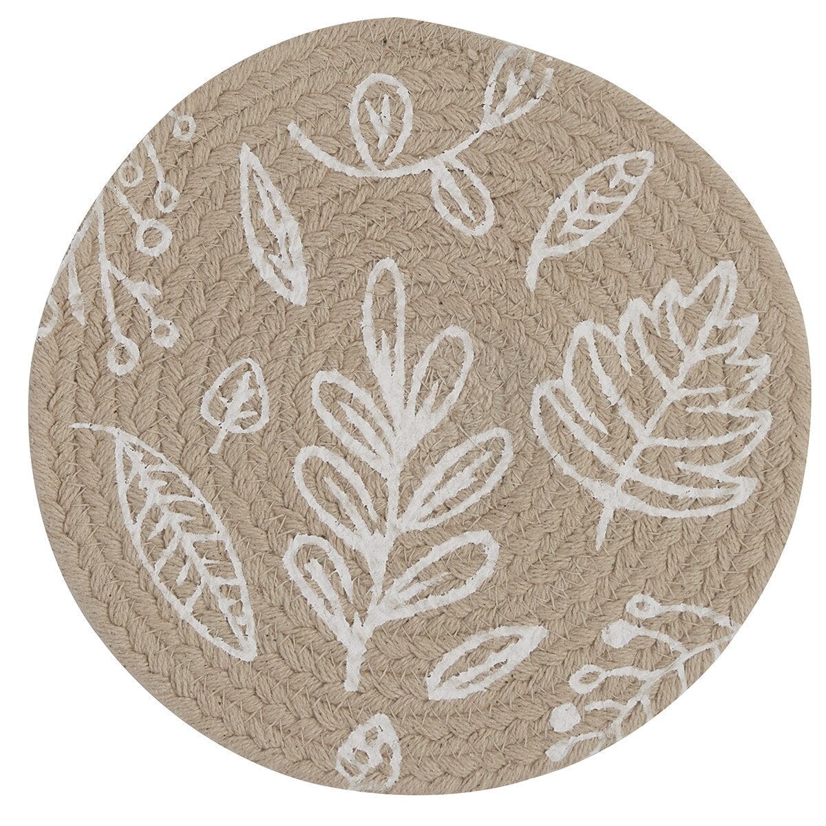 Leaf in Stone Braided & Printed Trivet 8" Diameter Round Set of 2