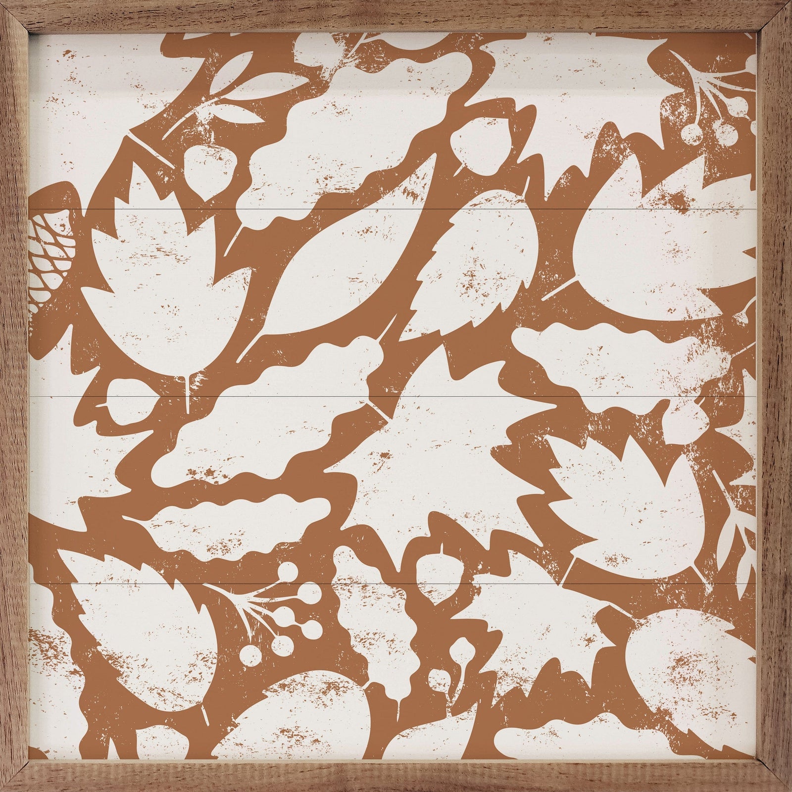 Kendrick Home Walnut Frames 4x4 Leaf Pattern Orange And White Printed and Framed Wall Sign