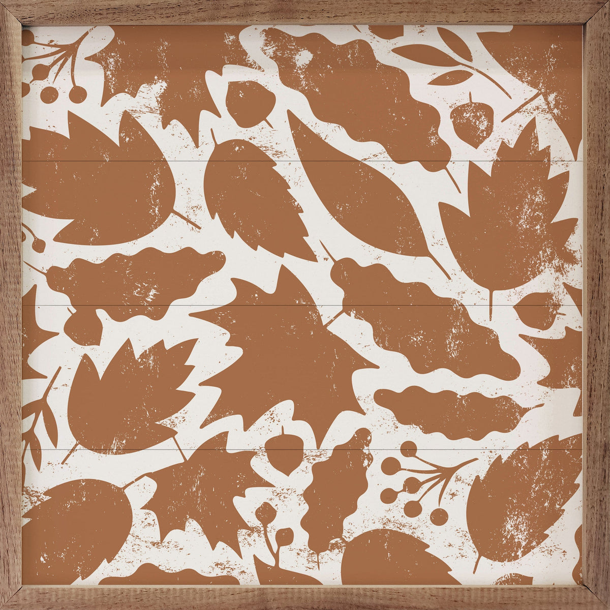 Kendrick Home Walnut Frames 4x4 Leaf Pattern White And Orange Printed and Framed Wall Sign