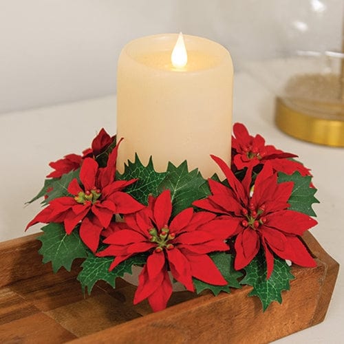 Leafy Poinsettia Candle Ring / Wreath 3" Inner Diameter