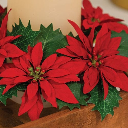 Leafy Poinsettia Candle Ring / Wreath 3" Inner Diameter