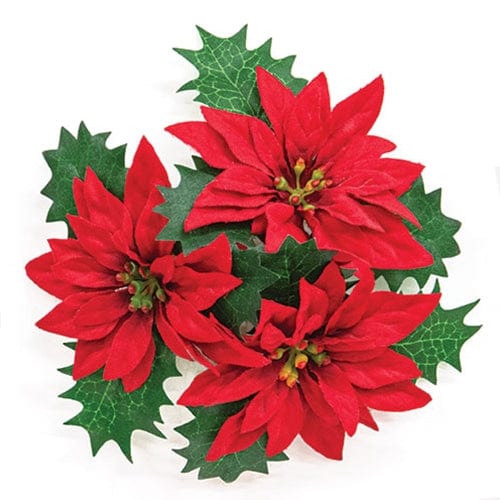 Leafy Poinsettia Taper Candle Ring 1" Inner Diameter