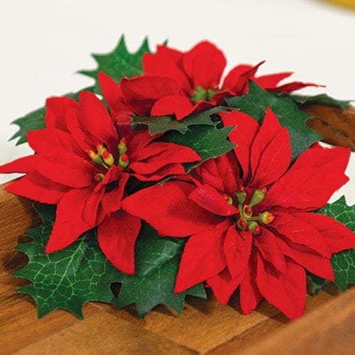 Leafy Poinsettia Taper Candle Ring 1" Inner Diameter