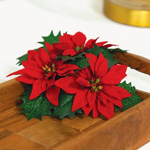 Leafy Poinsettia Taper Candle Ring 1" Inner Diameter