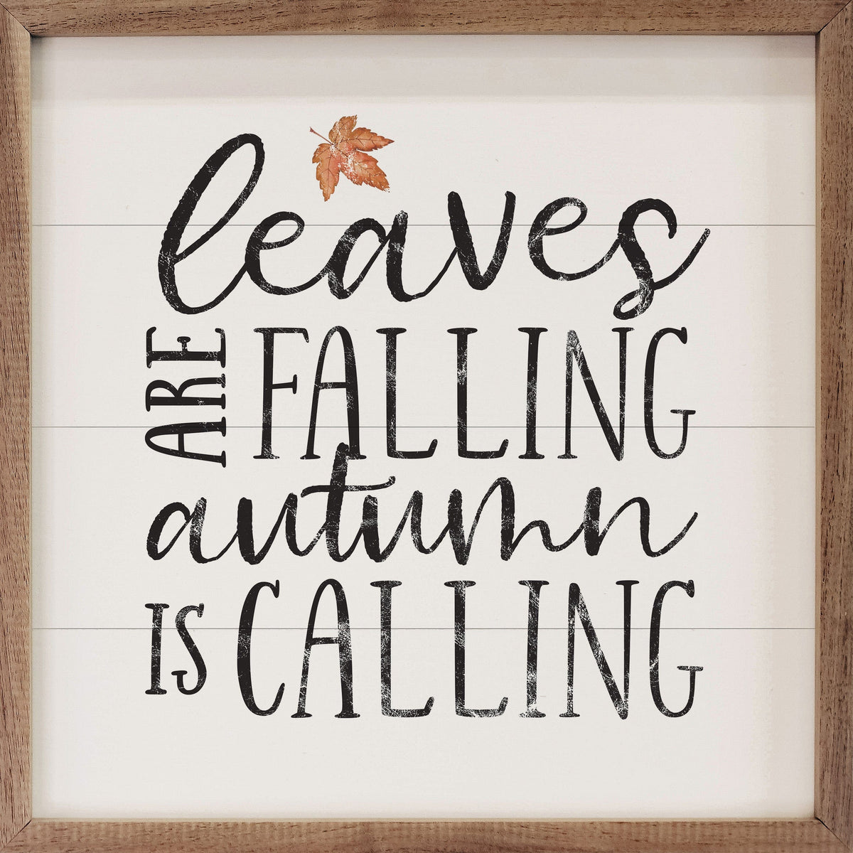 Kendrick Home Walnut Frames 4x4 Leaves Are Falling White Printed and Framed Wall Sign