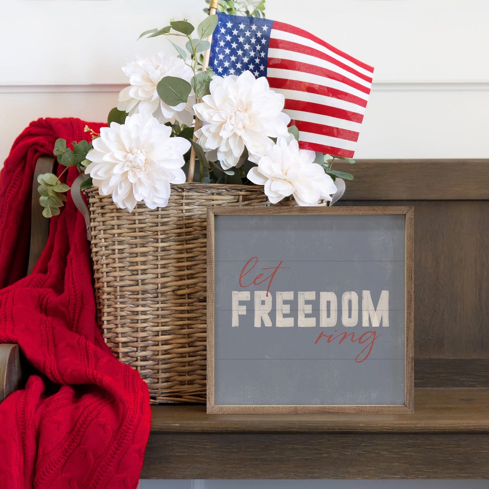 Kendrick Home Walnut Frames Sizes Let Freedom Ring Blue Printed and Framed Wall Sign