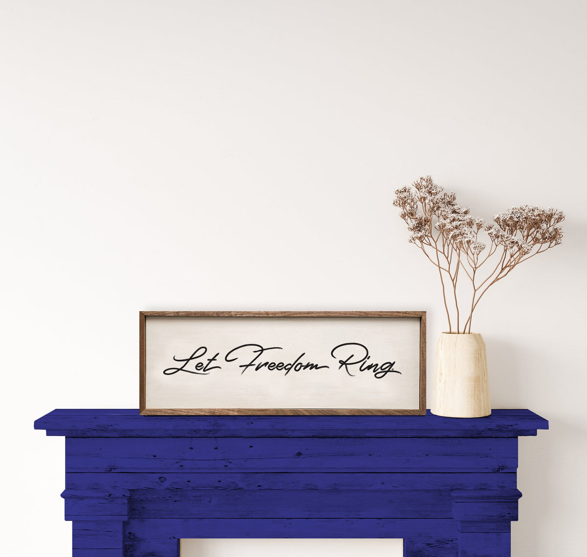 Let Freedom Ring Script White Printed and Framed Wall Sign