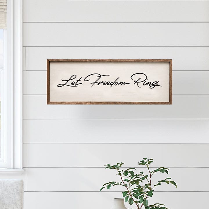 Let Freedom Ring Script White Printed and Framed Wall Sign