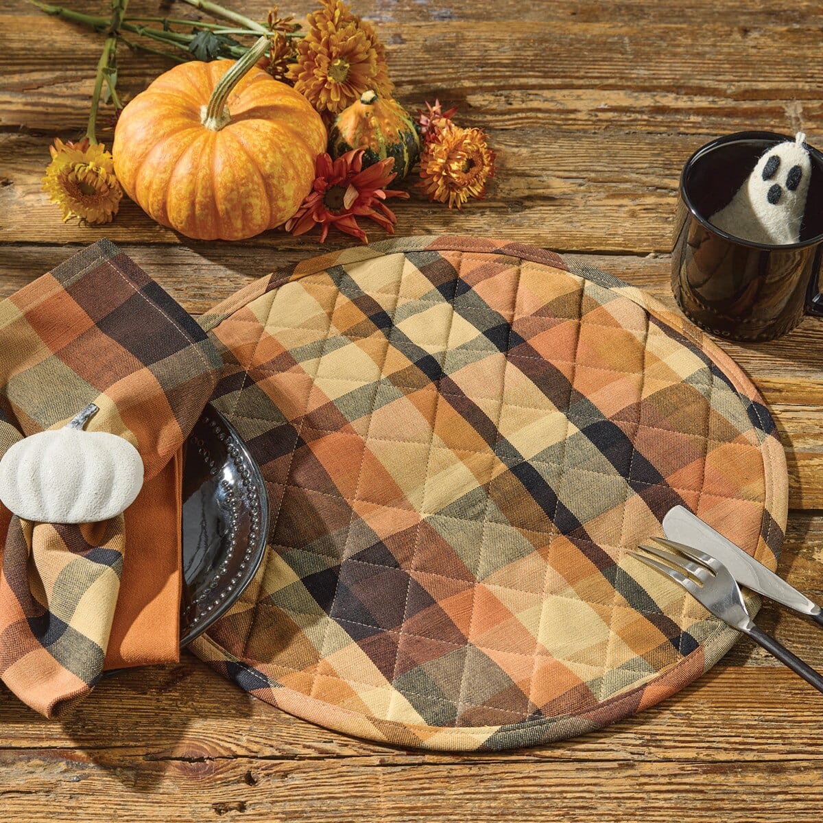 Let's Go Pickin' Plaid & Quilted Placemat Round Set of 2