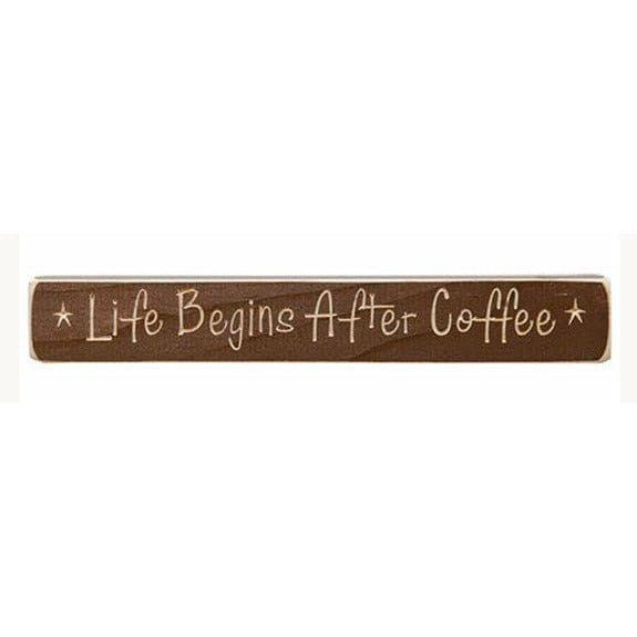 Life Begins After Coffee Sign - Engraved Wood 12&quot; Long-Craft Wholesalers-The Village Merchant