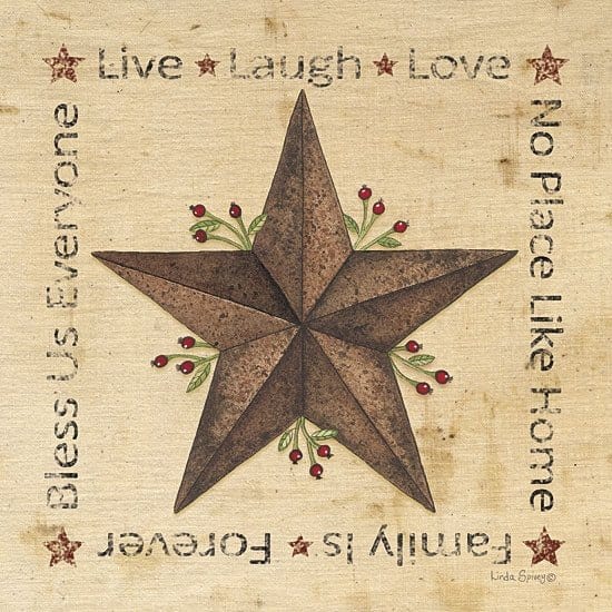 Penny Lane Publishing Live Laugh, Love Barn Star By Linda Spivey Art Print - 12 X 12