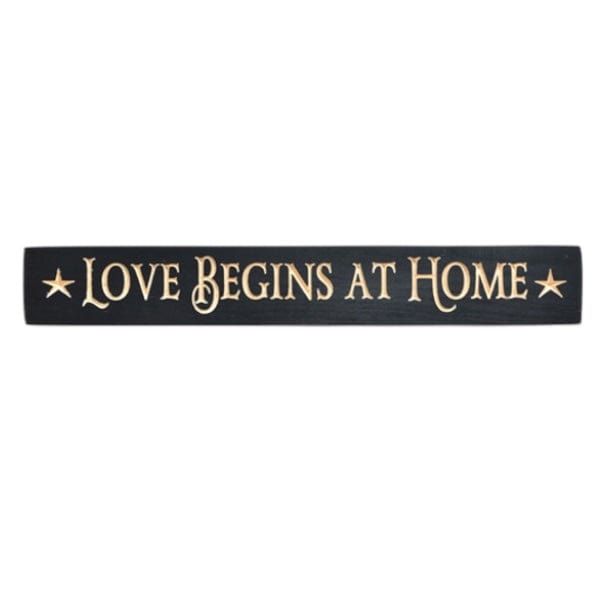 Love Begins At Home Sign - Engraved Wood 24&quot; Long