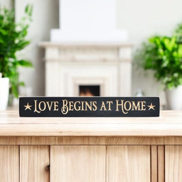 Love Begins At Home Sign - Engraved Wood 24&quot; Long